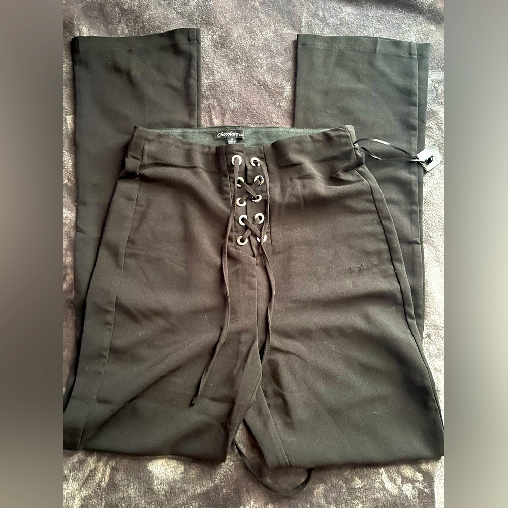 Black laced up flare pants